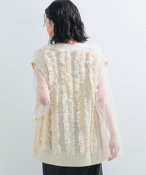 Ray BEAMS（レイビームス）の「Ray BEAMS / フリンジ ストライプ ベスト カーディガン（ベスト・レディース・オフホワイト/ブラック・ONE SIZE）」の11枚目の写真