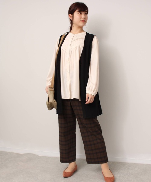 MB mint breeze(エムビーミントブリーズ)の「【L~5L 大きいサイズ】グレンチェックワイドパンツ(その他パンツ・レディース・ベージュ/ブラウン・5L/3L/4L/LL/L)」の5枚目の写真