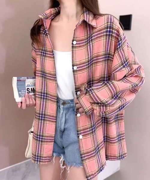 Riff(リフ)の「チェックシャツ(シャツ/ブラウス・レディース・ブラック/マスタード/イエロー/ネイビー/ピンク/ブラウン/イエロー系その他/ピンク系その他/イエロー系その他2/オレンジ系その他/ブルー・M)」の10枚目の写真