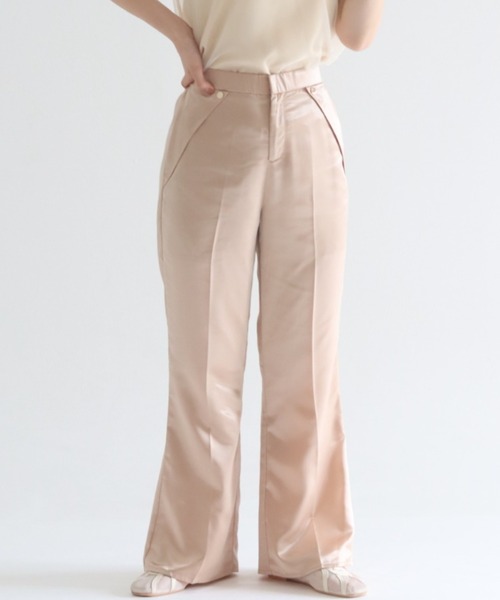 muguet(ミュゲ)の「gloss satin flare pants(スラックス・レディース・オレンジ/アイボリー・FREE)」の1枚目の写真