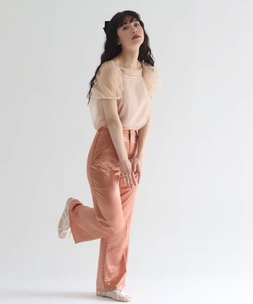 muguet(ミュゲ)の「gloss satin flare pants(スラックス・レディース・オレンジ/アイボリー・FREE)」の10枚目の写真
