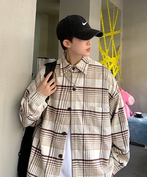 オーバーサイズ レギュラーカラー長袖チェックシャツ（シャツ/ブラウス