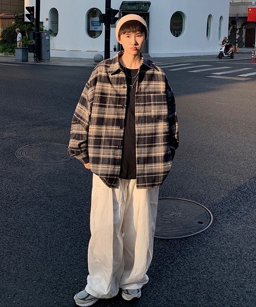 Ressaca（レサーカ）の「オーバーサイズ レギュラーカラー長袖チェックシャツ（シャツ/ブラウス・メンズ・オフホワイト/ネイビー/ベージュ・XXL/M/L/XL）」の21枚目の写真