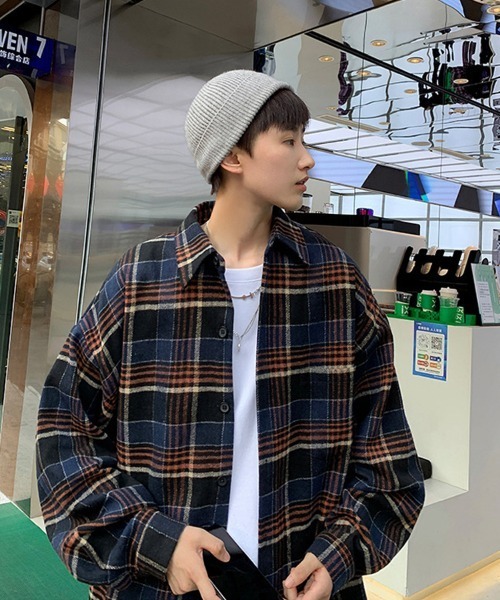 Ressaca（レサーカ）の「オーバーサイズ レギュラーカラー長袖チェックシャツ（シャツ/ブラウス・メンズ・オフホワイト/ネイビー/ベージュ・XXL/M/L/XL）」の8枚目の写真