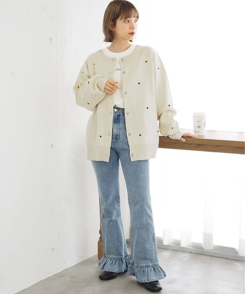 tiptop（ティップトップ）の「【2WAY着用可能】ハート刺繍前後2wayカーディガン（カーディガン/ボレロ・レディース・アイボリー/ブラック・FREE）」の7枚目の写真