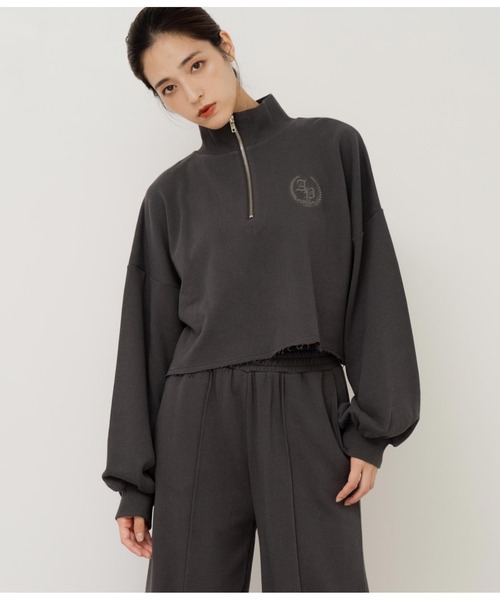 ANAP（アナップ）の「エンブレム刺繍ハーフジップ裏毛トップス（スウェット・レディース・スミクロ/ライトグレー・FREE）」の3枚目の写真