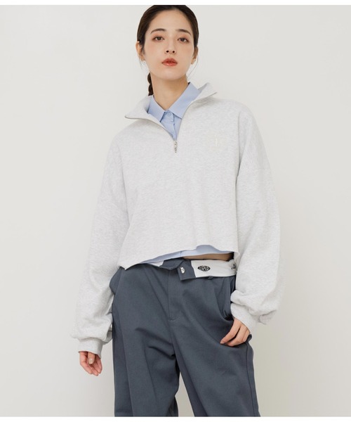 ANAP（アナップ）の「エンブレム刺繍ハーフジップ裏毛トップス（スウェット・レディース・スミクロ/ライトグレー・FREE）」の9枚目の写真