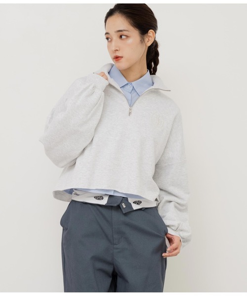 ANAP（アナップ）の「エンブレム刺繍ハーフジップ裏毛トップス（スウェット・レディース・スミクロ/ライトグレー・FREE）」の10枚目の写真
