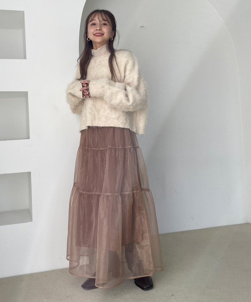 LOWRYS FARM（ローリーズファーム）の「チュールティアードスカート　981449（スカート・レディース・ブラック/ベージュ/グレー/アイボリー・FREE）」の6枚目の写真