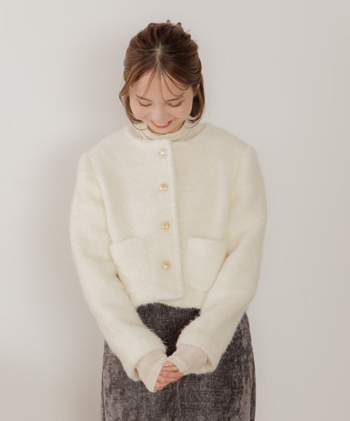 flower(フラワー)の「フラッフィ―ジャケット(ノーカラージャケット・レディース・アイボリー・FREE)」の6枚目の写真