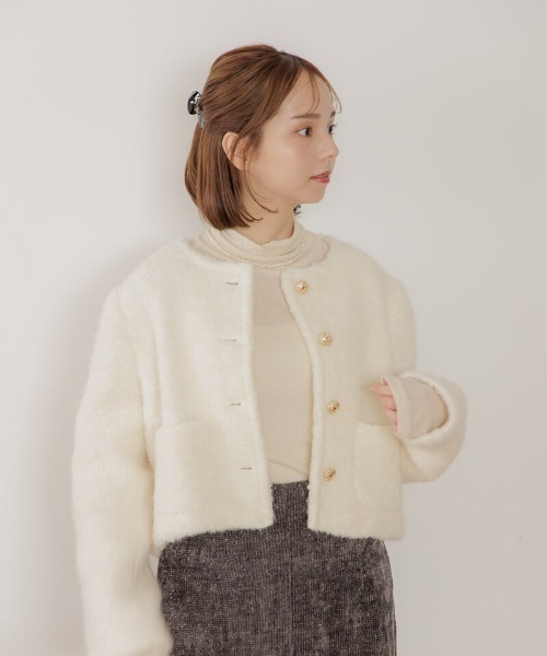 flower(フラワー)の「フラッフィ―ジャケット(ノーカラージャケット・レディース・アイボリー・FREE)」の8枚目の写真