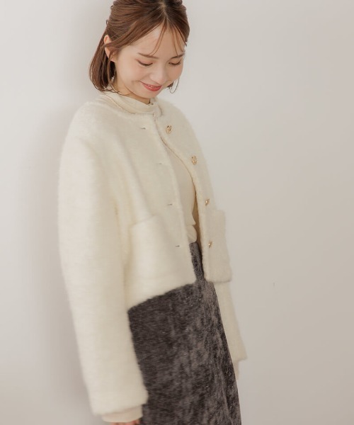 flower(フラワー)の「フラッフィ―ジャケット(ノーカラージャケット・レディース・アイボリー・FREE)」の9枚目の写真
