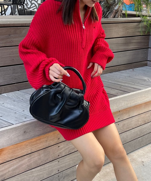 セール】ダメージハーフジップニットトップス（ニット/セーター