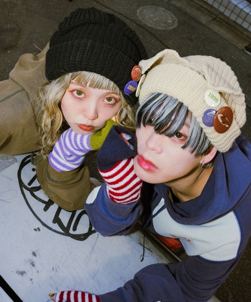 PBLIM(ページボーイリム)の「PBLIM/マンマルココラボネコミミニットボウ(ニットキャップ/ビーニー・レディース・ブラック/ライトベージュ・FREE)」の4枚目の写真