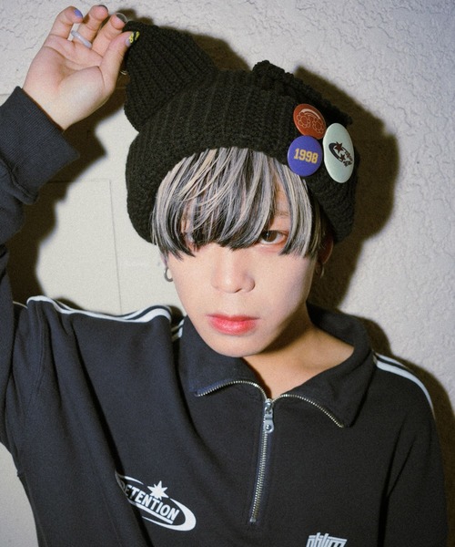 PBLIM(ページボーイリム)の「PBLIM/マンマルココラボネコミミニットボウ(ニットキャップ/ビーニー・レディース・ブラック/ライトベージュ・FREE)」の6枚目の写真