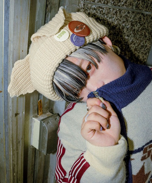 PBLIM(ページボーイリム)の「PBLIM/マンマルココラボネコミミニットボウ(ニットキャップ/ビーニー・レディース・ブラック/ライトベージュ・FREE)」の9枚目の写真