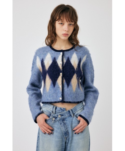 MOUSSY（マウジー）の「ARGYLE SHAGGY カーディガン（カーディガン/ボレロ・レディース・ブラウン/グレー/ブルー系その他/ホワイト系その他・FREE）」の4枚目の写真