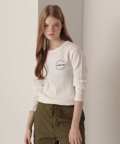 AVIREX（アヴィレックス）の「WAFFLE STENCIL PRINT T-SHIRT/ワッフルステンシルプリントティーシャツ（Tシャツ/カットソー・レディース・ホワイト/ブラック/オリーブ・MEDIUM/SMALL）」の10枚目の写真
