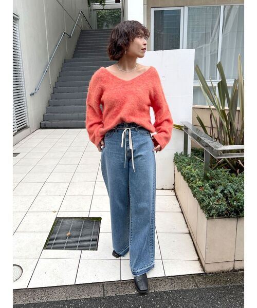 Ungrid（アングリッド）の「起毛デザインＶネックニット（ニット/セーター・レディース・ヘザーグレー/オレンジ/グリーン/チャコールグレー・FREE）」の8枚目の写真