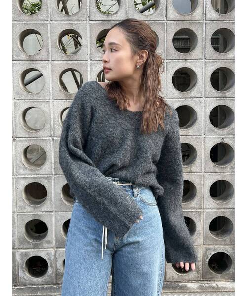 Ungrid（アングリッド）の「起毛デザインＶネックニット（ニット/セーター・レディース・ヘザーグレー/オレンジ/グリーン/チャコールグレー・FREE）」の10枚目の写真
