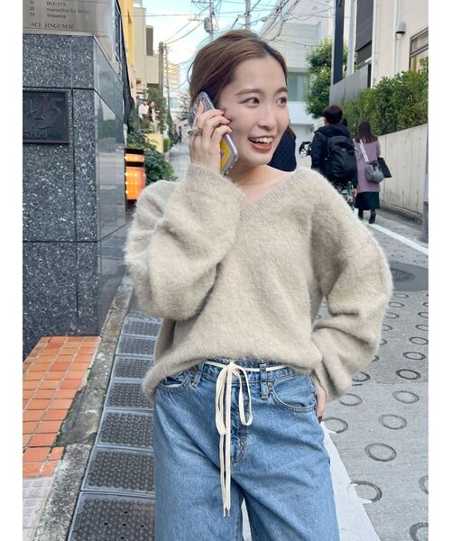 Ungrid（アングリッド）の「起毛デザインＶネックニット（ニット/セーター・レディース・ヘザーグレー/オレンジ/グリーン/チャコールグレー・FREE）」の16枚目の写真