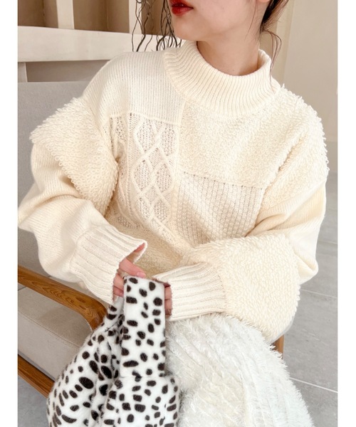 jumelle（ジュメロ）の「mix pattern knit（ニット/セーター・レディース・チャコール/アイボリー・MEDIUM）」の2枚目の写真