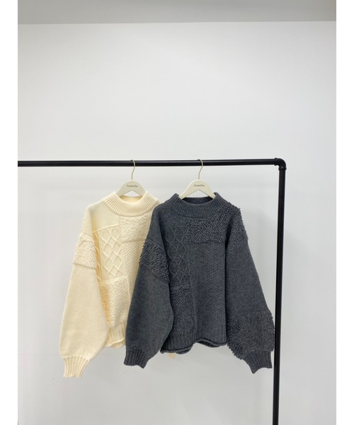jumelle（ジュメロ）の「mix pattern knit（ニット/セーター・レディース・チャコール/アイボリー・MEDIUM）」の4枚目の写真