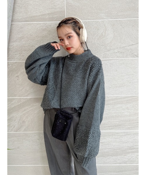 jumelle（ジュメロ）の「mix pattern knit（ニット/セーター・レディース・チャコール/アイボリー・MEDIUM）」の9枚目の写真