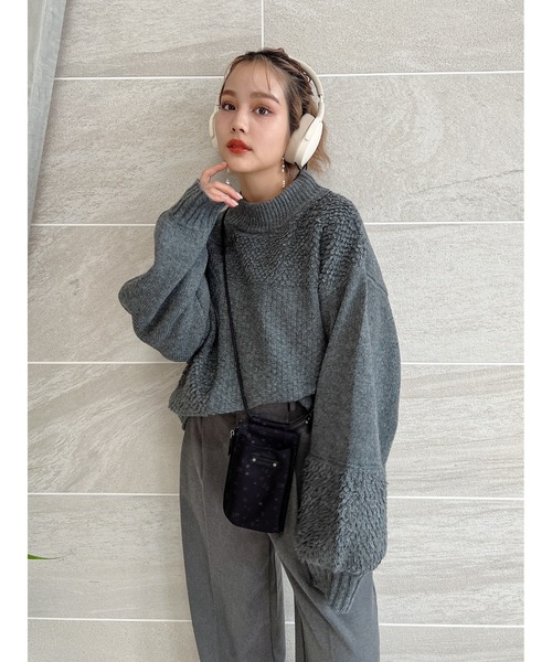 jumelle（ジュメロ）の「mix pattern knit（ニット/セーター・レディース・チャコール/アイボリー・MEDIUM）」の10枚目の写真