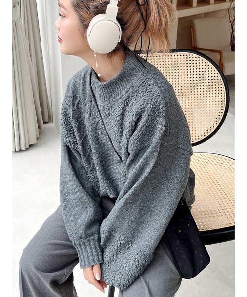 jumelle（ジュメロ）の「mix pattern knit（ニット/セーター・レディース・チャコール/アイボリー・MEDIUM）」の12枚目の写真
