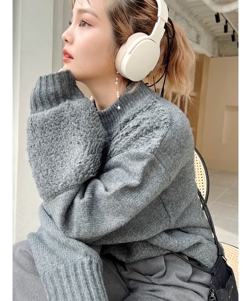 jumelle（ジュメロ）の「mix pattern knit（ニット/セーター・レディース・チャコール/アイボリー・MEDIUM）」の13枚目の写真