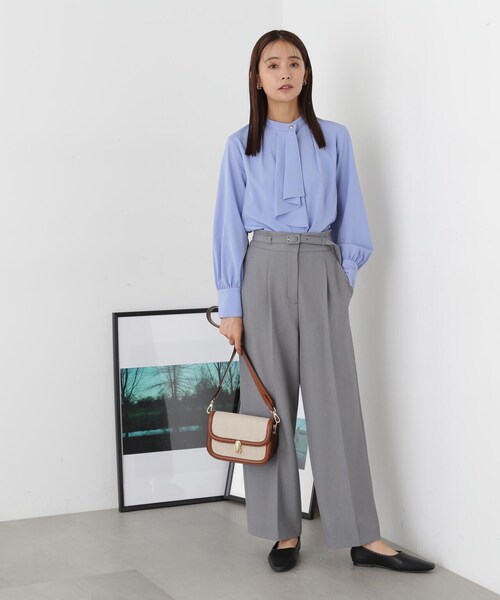 N.(N. Natural Beauty Basic)(エヌエヌナチュラルビューティーベーシック)の「【S Size Line】◆ハイウエストベルト付きワイドパンツ(スラックス・レディース・オフホワイト/グレー/チャコール・SMALL/MEDIUM)」の4枚目の写真