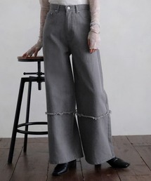 切り替えフリンジワイドデニム