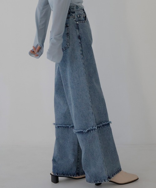 hellam（へラム）の「切り替えフリンジワイドデニム（デニムパンツ・レディース・ブルー/グレー/ブラック・MEDIUM/SMALL）」の5枚目の写真