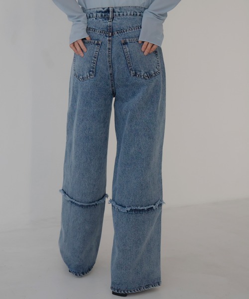 hellam（へラム）の「切り替えフリンジワイドデニム（デニムパンツ・レディース・ブルー/グレー/ブラック・MEDIUM/SMALL）」の7枚目の写真