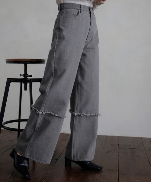 hellam（へラム）の「切り替えフリンジワイドデニム（デニムパンツ・レディース・ブルー/グレー/ブラック・MEDIUM/SMALL）」の16枚目の写真