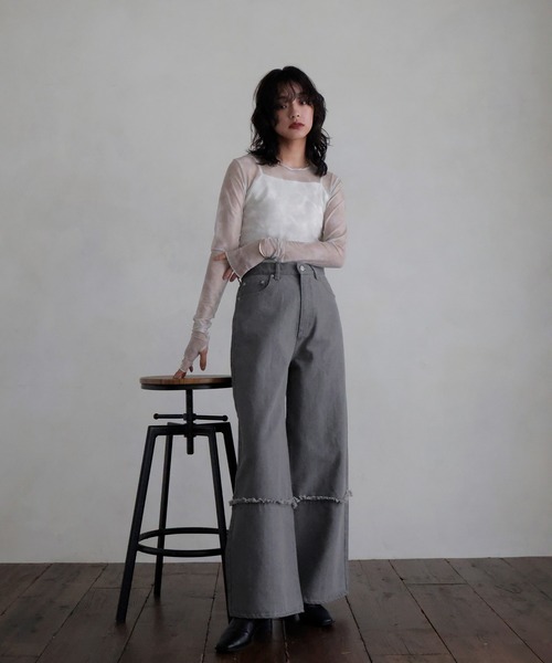 hellam（へラム）の「切り替えフリンジワイドデニム（デニムパンツ・レディース・ブルー/グレー/ブラック・MEDIUM/SMALL）」の17枚目の写真