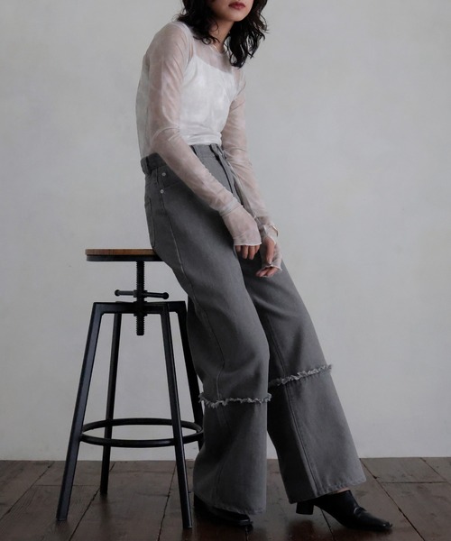 hellam（へラム）の「切り替えフリンジワイドデニム（デニムパンツ・レディース・ブルー/グレー/ブラック・MEDIUM/SMALL）」の18枚目の写真