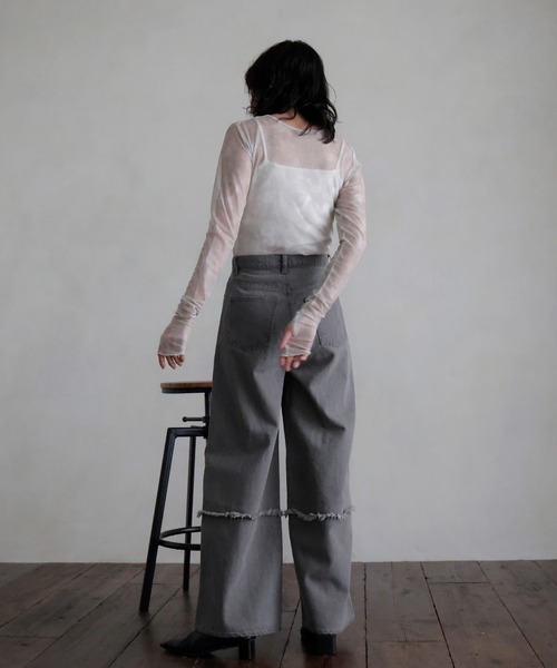hellam（へラム）の「切り替えフリンジワイドデニム（デニムパンツ・レディース・ブルー/グレー/ブラック・MEDIUM/SMALL）」の19枚目の写真