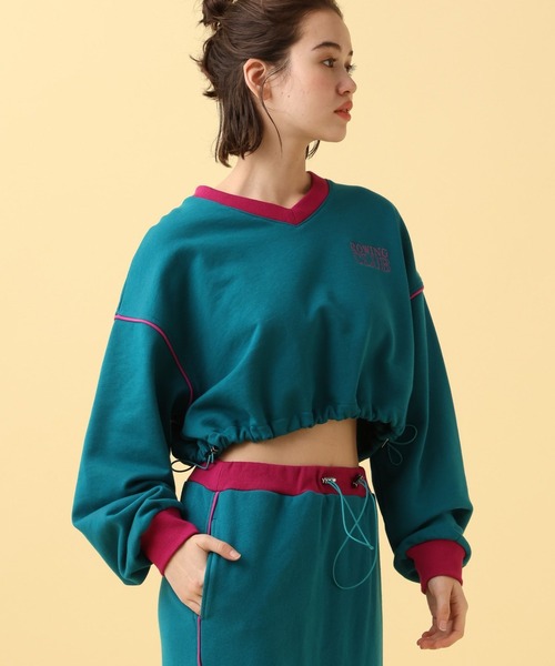 PBLIM（ページボーイリム）の「PAGEBOYLIM/バイカラーVショートプル（スウェット・レディース・杢グレー/チャコールグレー/グリーン・FREE）」の3枚目の写真