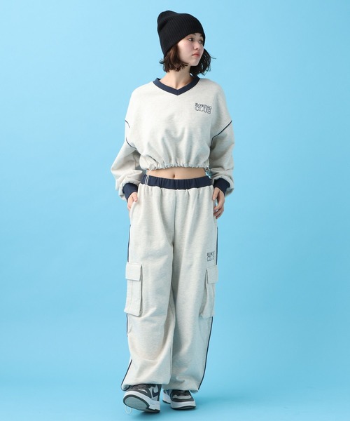 PBLIM（ページボーイリム）の「PAGEBOYLIM/バイカラーVショートプル（スウェット・レディース・杢グレー/チャコールグレー/グリーン・FREE）」の7枚目の写真