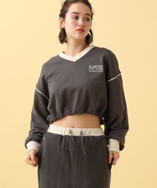 PBLIM（ページボーイリム）の「PAGEBOYLIM/バイカラーVショートプル（スウェット・レディース・杢グレー/チャコールグレー/グリーン・FREE）」の10枚目の写真