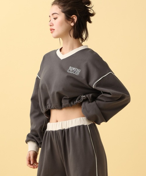 PBLIM（ページボーイリム）の「PAGEBOYLIM/バイカラーVショートプル（スウェット・レディース・杢グレー/チャコールグレー/グリーン・FREE）」の12枚目の写真