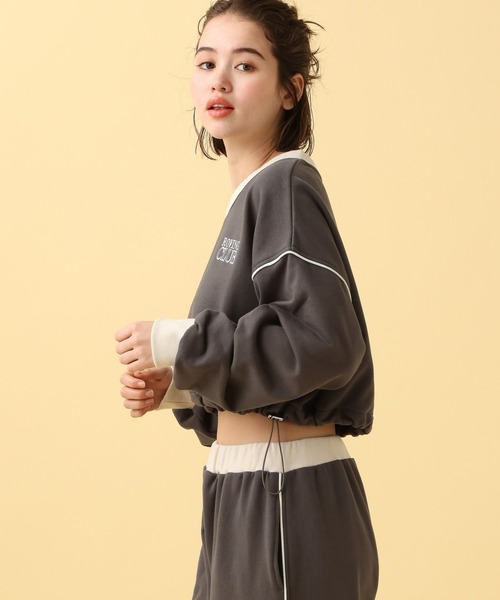 PBLIM（ページボーイリム）の「PAGEBOYLIM/バイカラーVショートプル（スウェット・レディース・杢グレー/チャコールグレー/グリーン・FREE）」の14枚目の写真