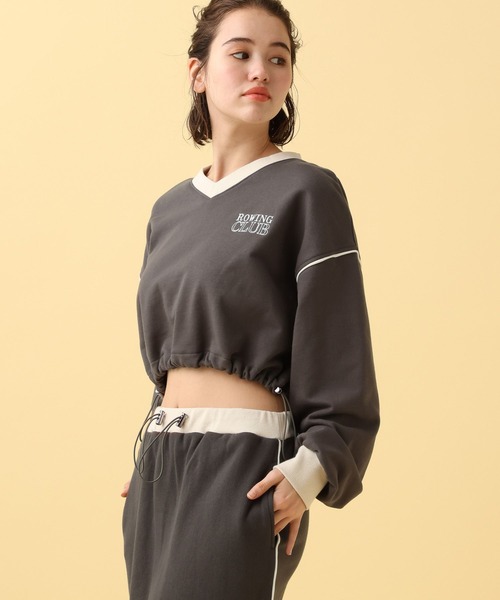 PBLIM（ページボーイリム）の「PAGEBOYLIM/バイカラーVショートプル（スウェット・レディース・杢グレー/チャコールグレー/グリーン・FREE）」の15枚目の写真