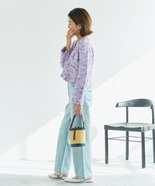 美品　IENA トラッゾドンナ　ツィードニットカーディガン　ホワイト TORRAZZO DONNA/トラッゾドンナ】ツィードニットカーディガン