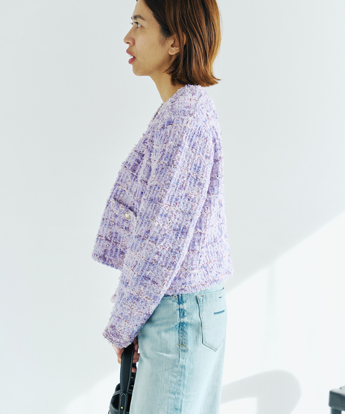 美品　IENA トラッゾドンナ　ツィードニットカーディガン　ホワイト TORRAZZO DONNA/トラッゾドンナ】ツィードニットカーディガン