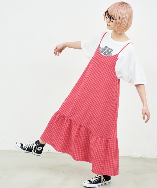 MERLOT（メルロー）の「ギンガムチェックキャミワンピース（ワンピース・レディース・グリーン/ピンク/ブラック・FREE）」の11枚目の写真