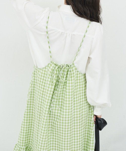 MERLOT（メルロー）の「ギンガムチェックキャミワンピース（ワンピース・レディース・グリーン/ピンク/ブラック・FREE）」の8枚目の写真