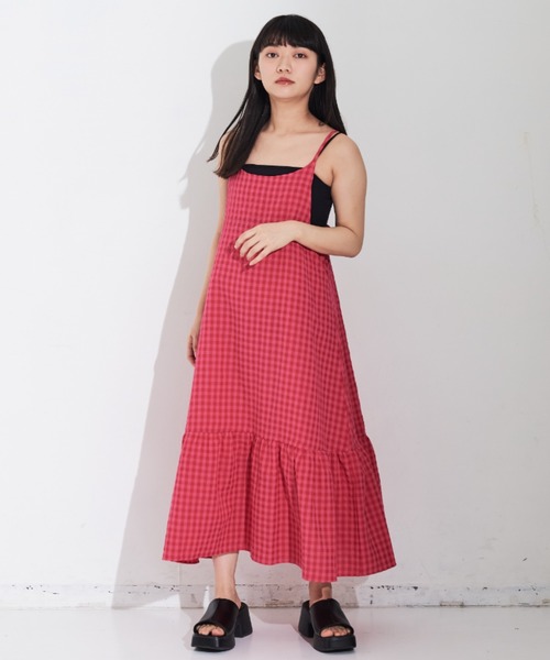 MERLOT（メルロー）の「ギンガムチェックキャミワンピース（ワンピース・レディース・グリーン/ピンク/ブラック・FREE）」の22枚目の写真